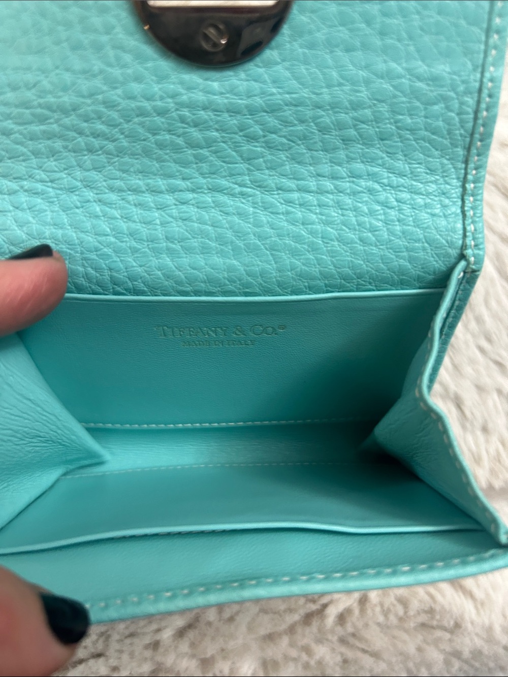 TIffany & Co. blue leather turnlock bifold card holder wallet Retails $400-600. - Picture 13 of 16